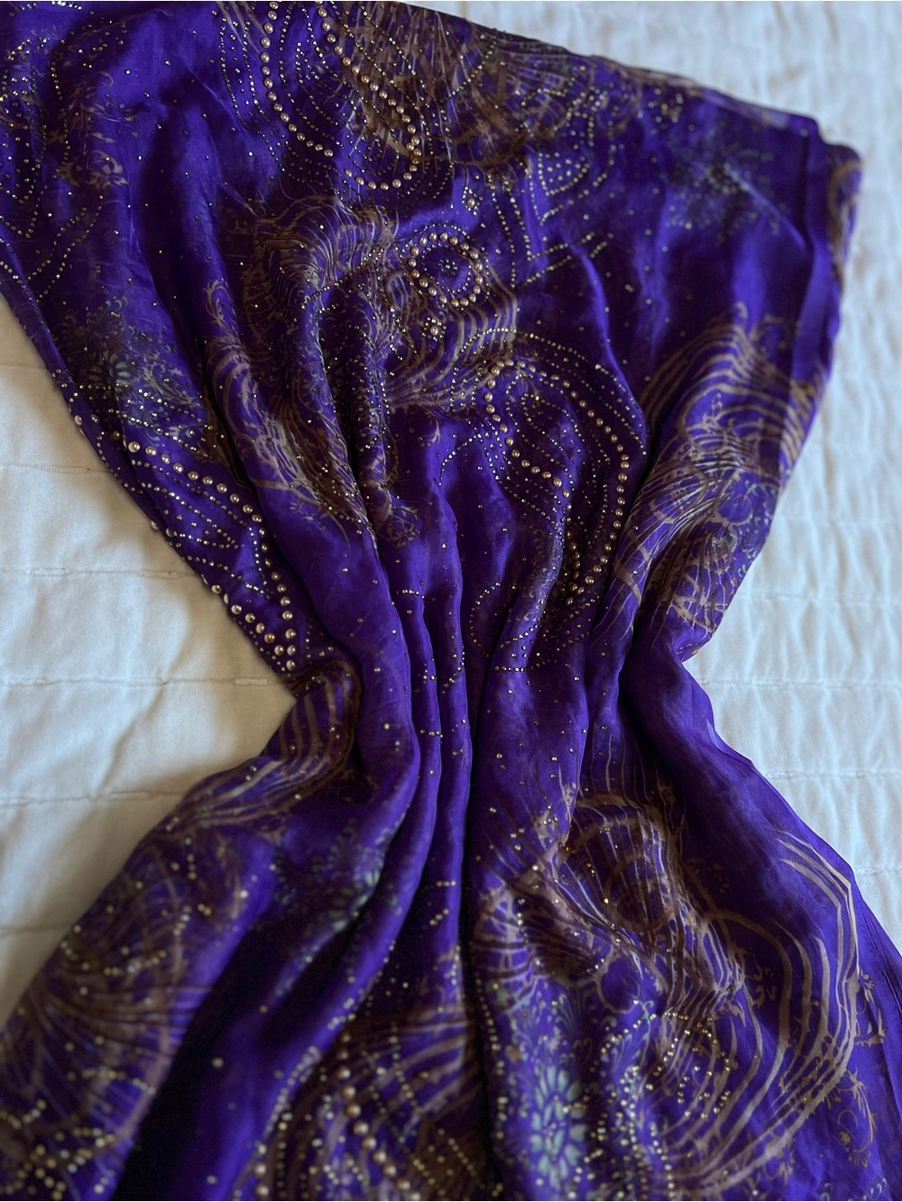 Purple Embellished Sheer Fabric